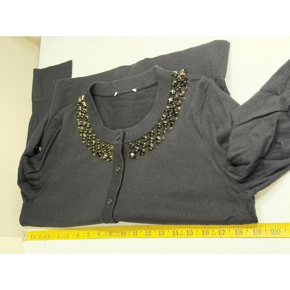 Kate Spade Sweater Womens Medium Black Kati‎ Cardigan Jeweled Collar Knit Preppy